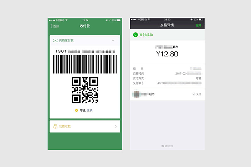 screen images of wechatpay and alipay